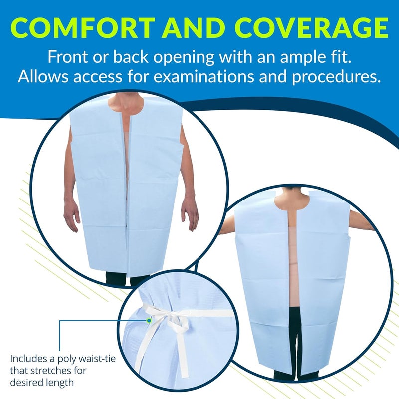 Tidi Avalon Premium Gowns, Blue (Pack of 50) ― Tissue/Poly/Tissue ― Open-Back, Waist-Tie, Short-Sleeve Medical Gowns ― Disposable Exam Gowns ― Standard Size 30” x 42” ― Latex-Free Medical Supplies (803) - Image 4